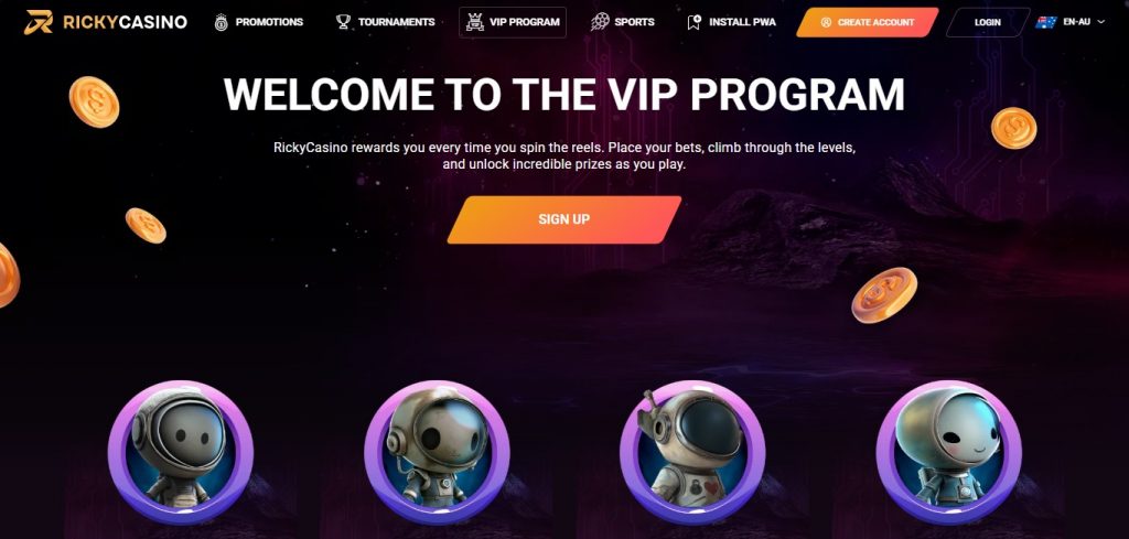 Ricky Casino VIP program levels showing exclusive benefits and rewards