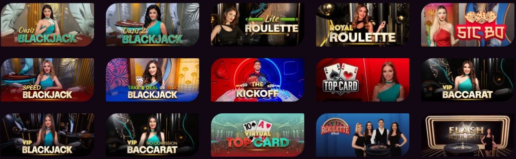 Ricky Casino Australia games selection with live dealers